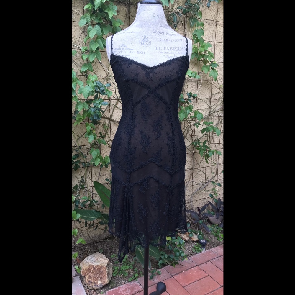 Jessica McClintock 3 Layer Black Lace Formal Dress w/ Stretch (Prom?) Sz. 4